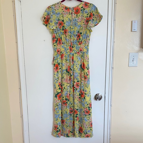 Sienna Sky Butter Yellow Floral Midi Dress | Boho Spring | Coral Blue Medium - Picture 8 of 10